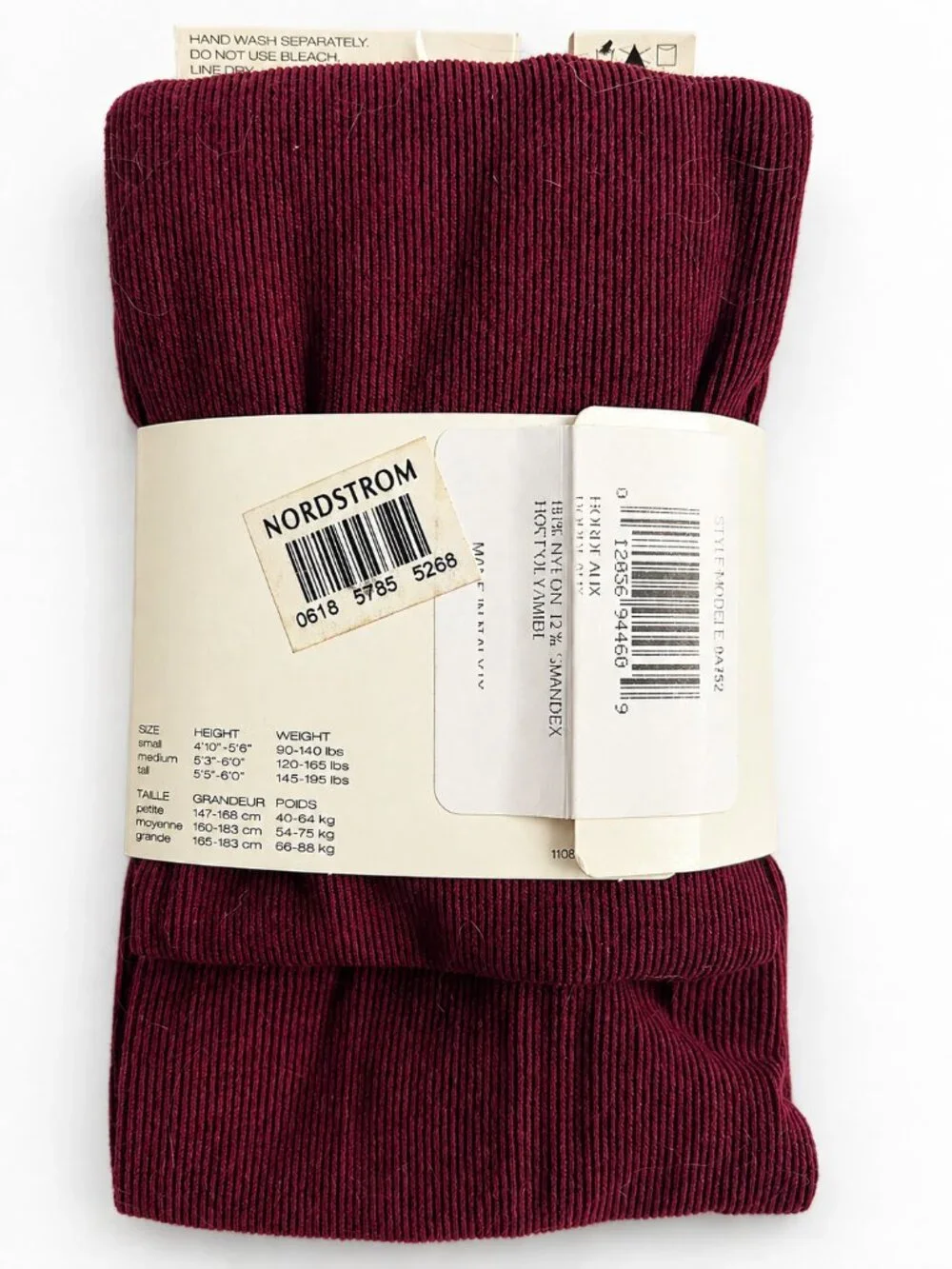 DKNY Bi Color Rib Tights Burgundy Size Small